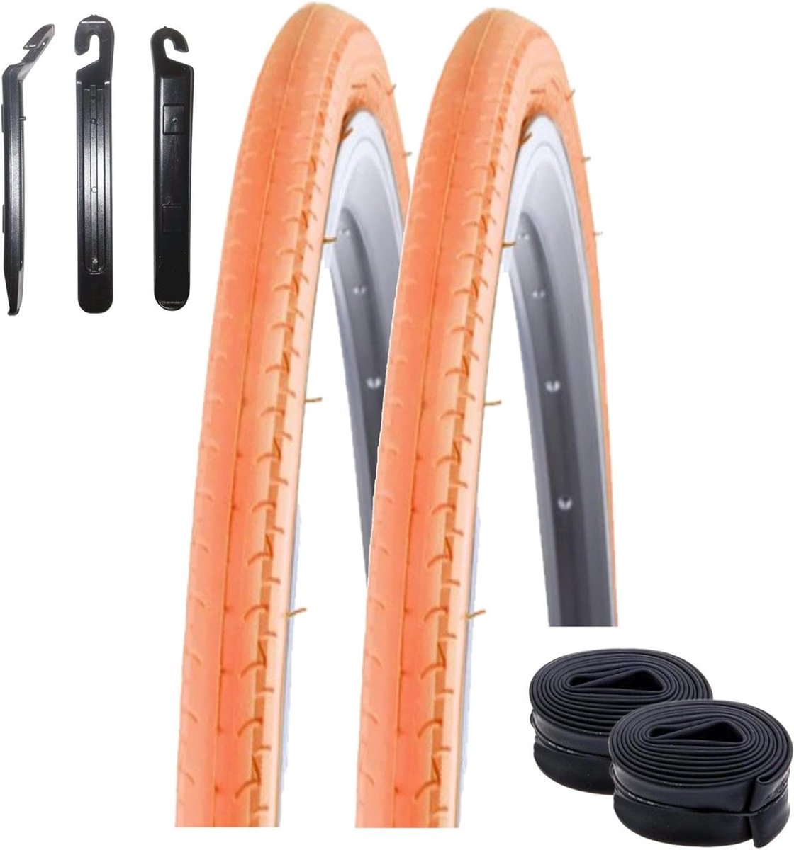 Racefietsbanden Set - Clincher Banden - Weggebruik - Inclusief Binnenbanden en Bandenlichters - 700x26C 26-622 - Oranje