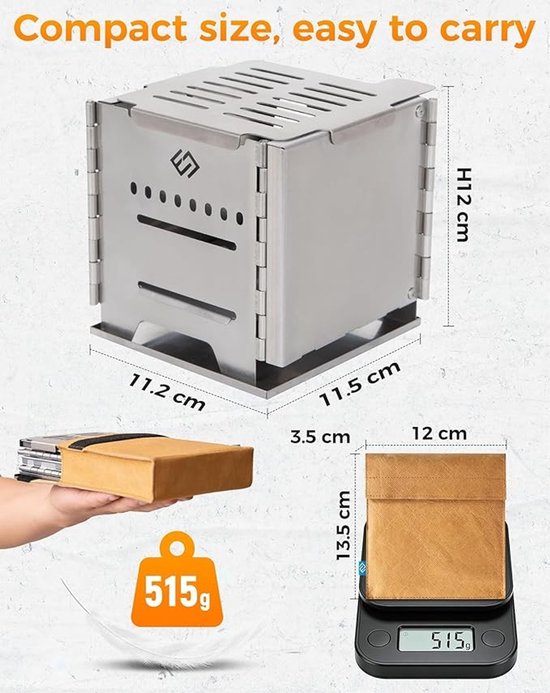 Draagbare Kachel - Houtkachel Outdoor - Kamperen Grillen - Tweede Verbranding - Inklapbaar Compact - Roestvrij Staal — afbeelding 5