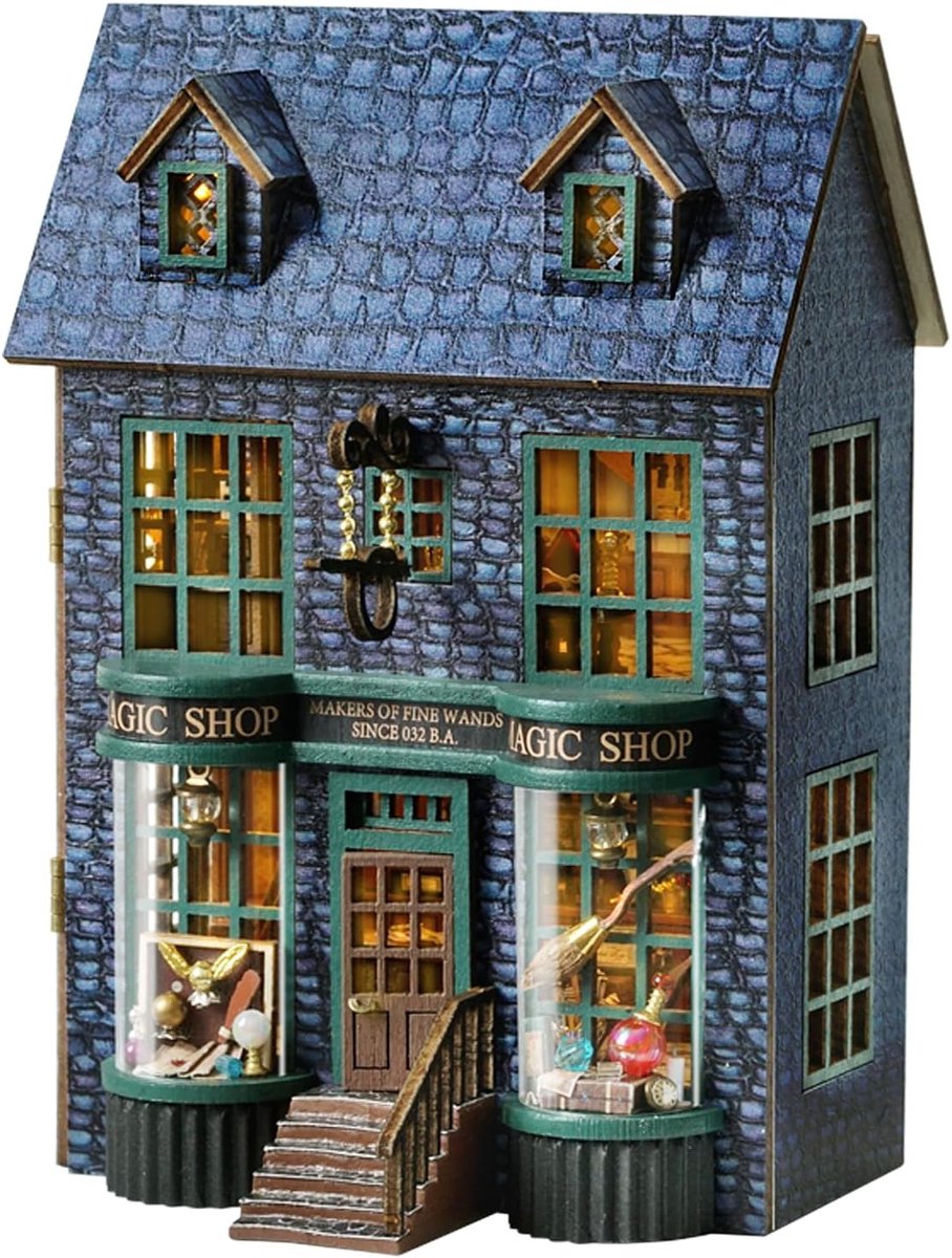 Miniatuur Huis - Poppenhuis Bouwpakket - Hobby Knutselen - Inclusief LED Verlichting - 19 x 18 x 6 cm