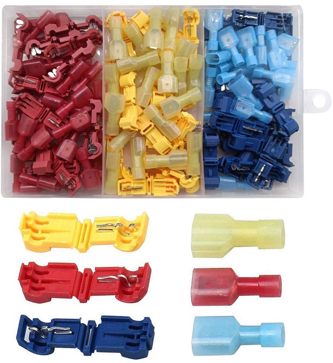 T-Tap Draad Connectoren - Snelle Splitsing Klemmen - Elektrische Bedrading - Zelfstrippend Nylon - 22-10 AWG - Rood Blauw Geel