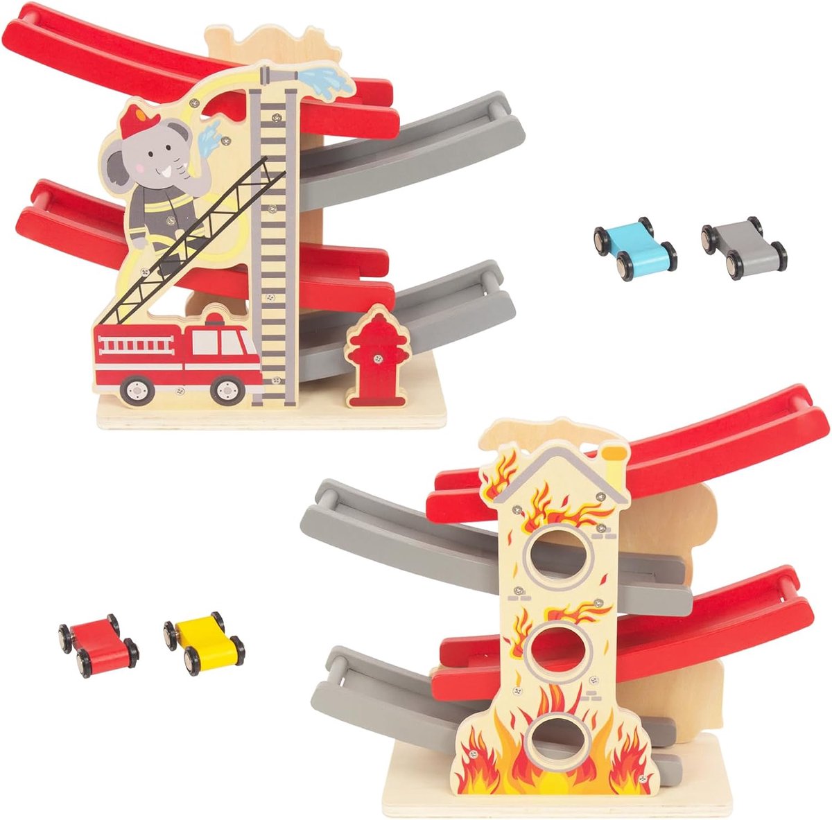 Houten Racebaan - Knikkerbaan Auto's - Motoriek Ontwikkeling - Meerdere Niveaus - 15x10x20 cm