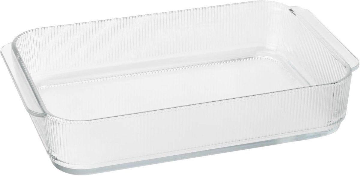 Geribbelde Ovenschaal - Glazen Bakvorm - Lasagne Gratin Gebak - Vaatwasmachinebestendig - 331 cm - Transparant