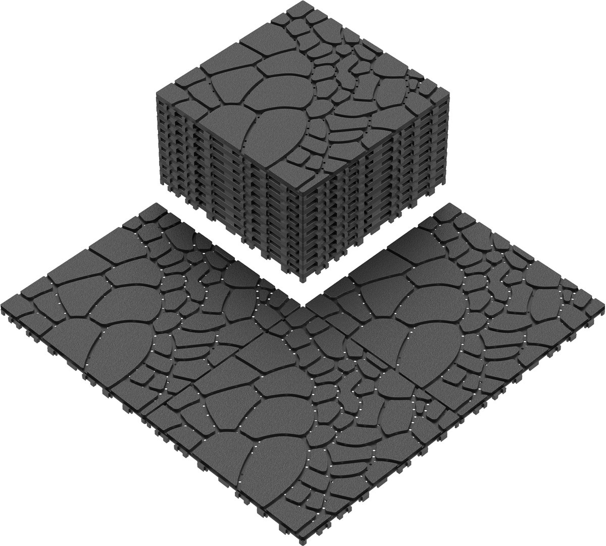 Terrastegels - ROLIPO - Kliktegels / Vlondertegels - steenlook kunststof PP - drainage - onderhoudsvriendelijke buitenvloer - DIY interlocking vloertegels voor balkon, terras, veranda, zwembad en tuin - 44 stuks - 30 x 30 cm - donkergrijs