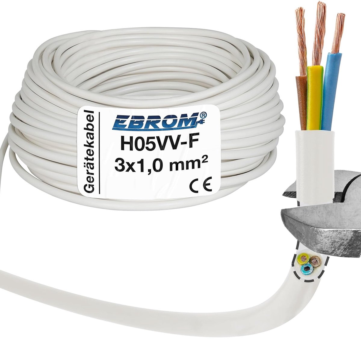 Stroomkabel Rond - Apparaatkabel Flexibel - Apparaten Aansluiten - Meerstreng Koper - 3x1.0 mm² - Wit