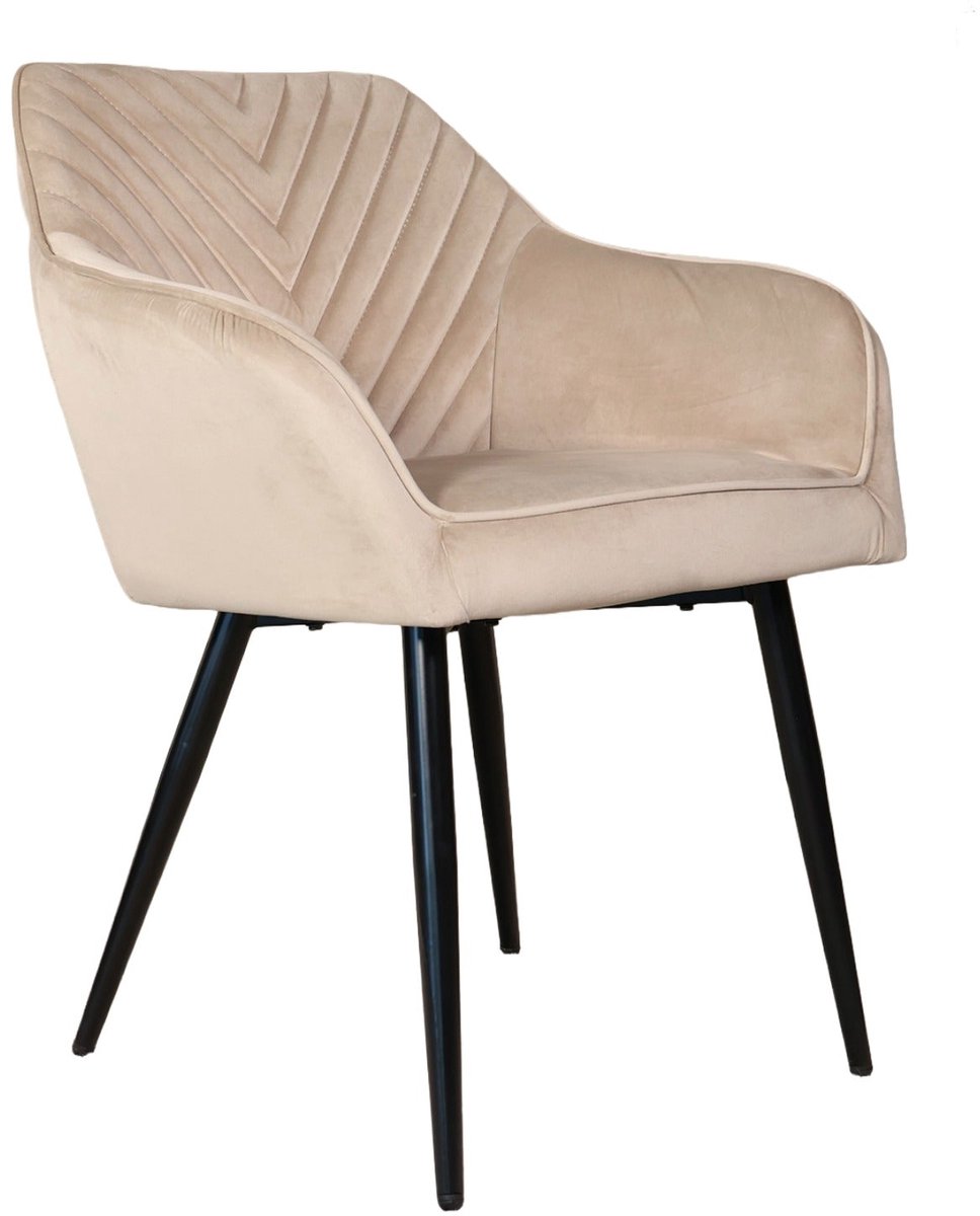 Lizzely Garden & Living Eetkamerstoel met armleuning Darcio lichtbruin velvet eetstoel zetel Champagne