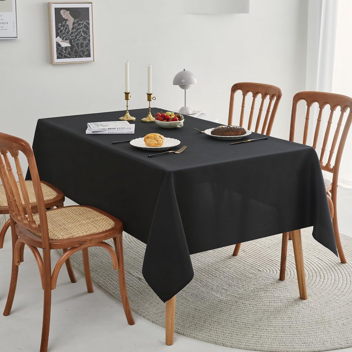 Set van 2 Rechthoekige Tafellakens Polyester Zwart 152x305 cm Vlek- en Kreukbestendig