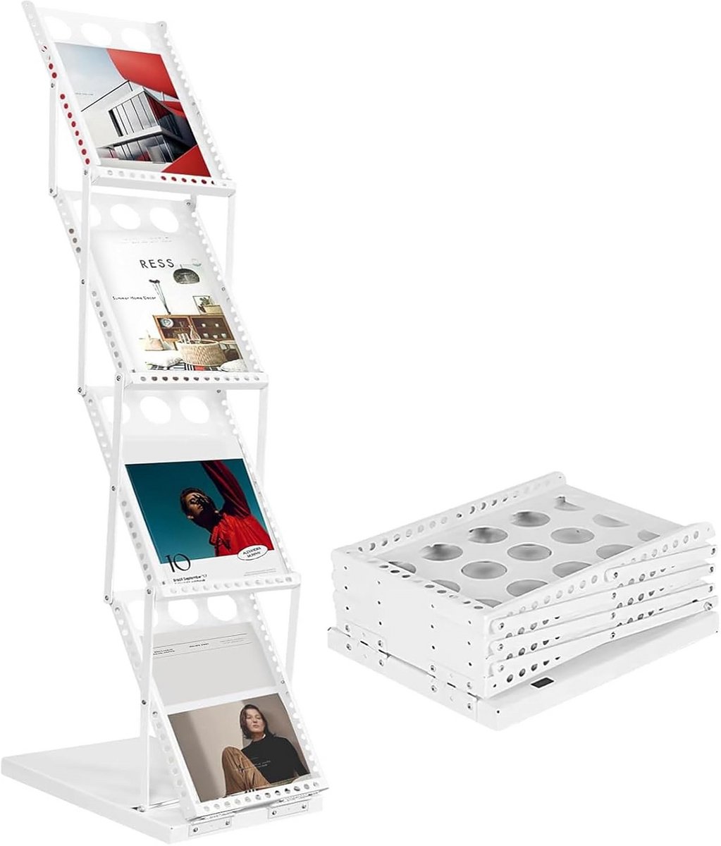 Opvouwbare Folder- en Tijdschriftenstandaard 4 Niveaus voor Kantoor en Winkel