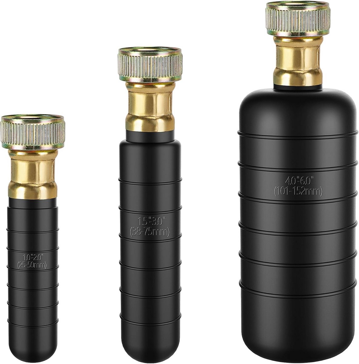 Afvoerblazen Set - Ontstoppingskit - Afvoer Reinigen - 3 Verschillende Maten - 1-6 Inch - Zwart