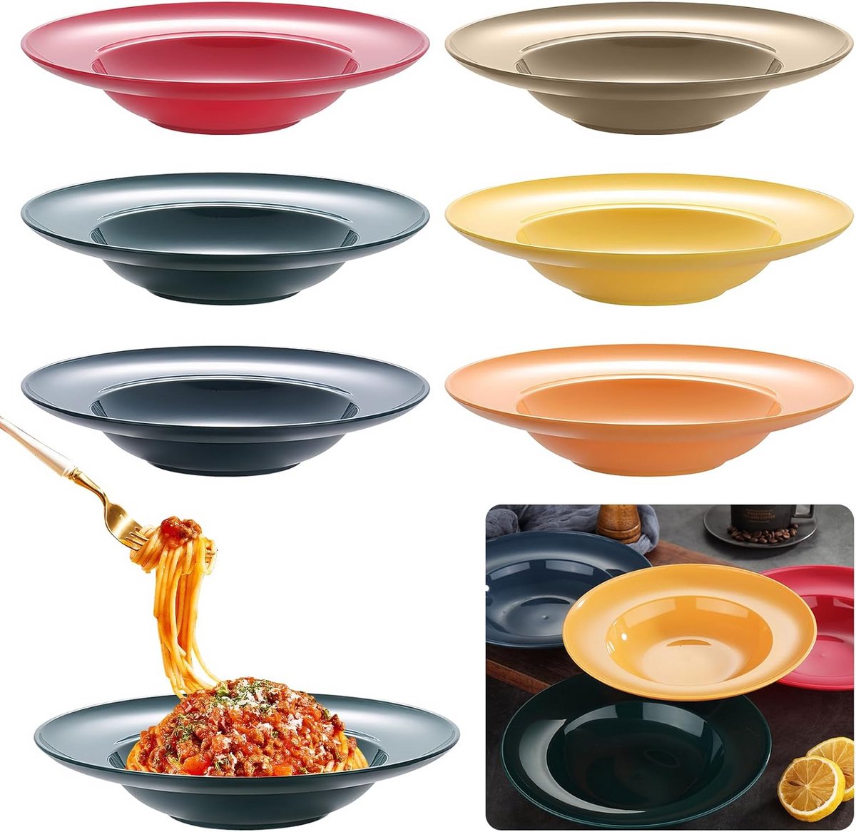 Set van 6 Diepe Pasta Beporden - Herbruikbare Woon- en Keukenborden