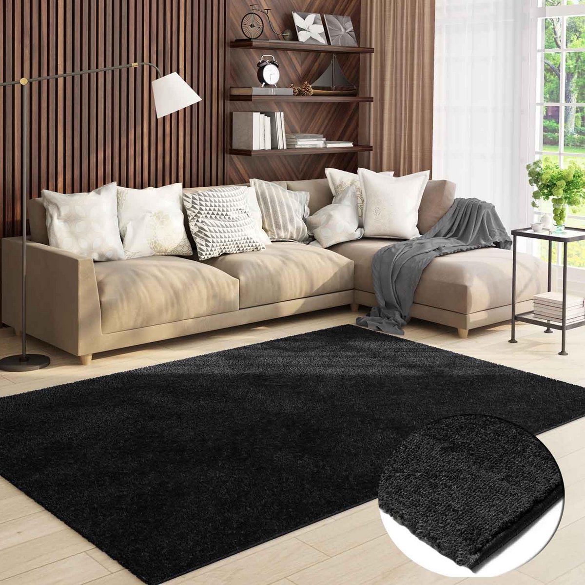 Rond Vloerkleed 160 cm Zwart Laagpolig Zacht Geschikt voor Vloerverwarming