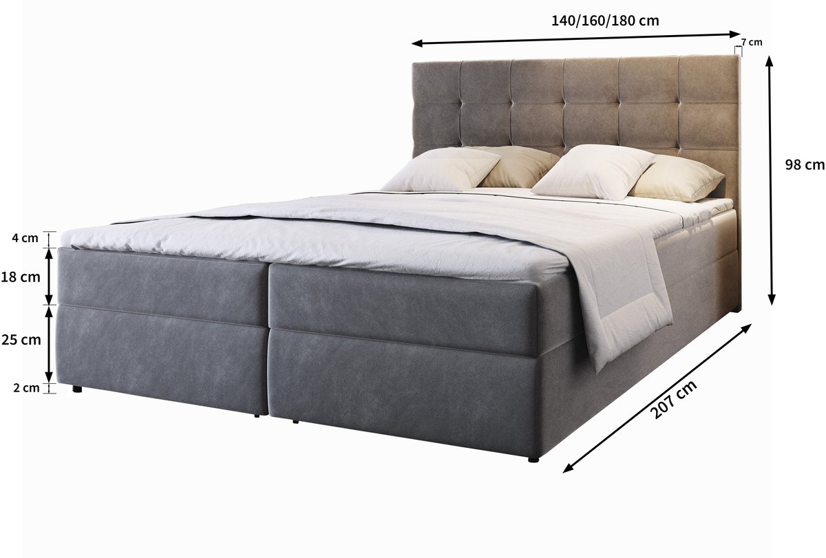 Boxspring GLOS 160x200 cm met matras en topper, bedkasten - Bruin thumbnail 4
