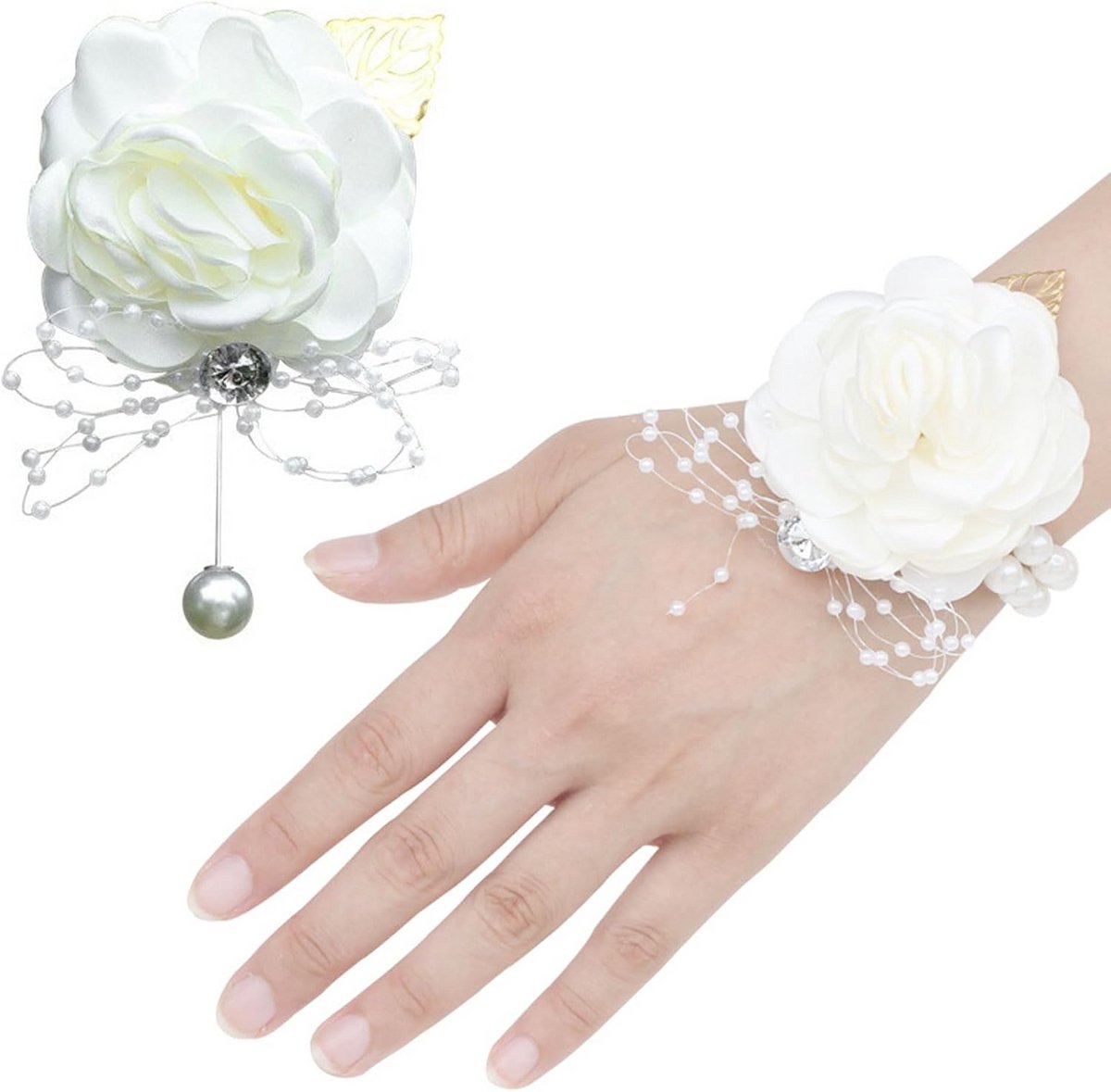 2 stuks Witte Polscorsage voor Bruiloft en Prom