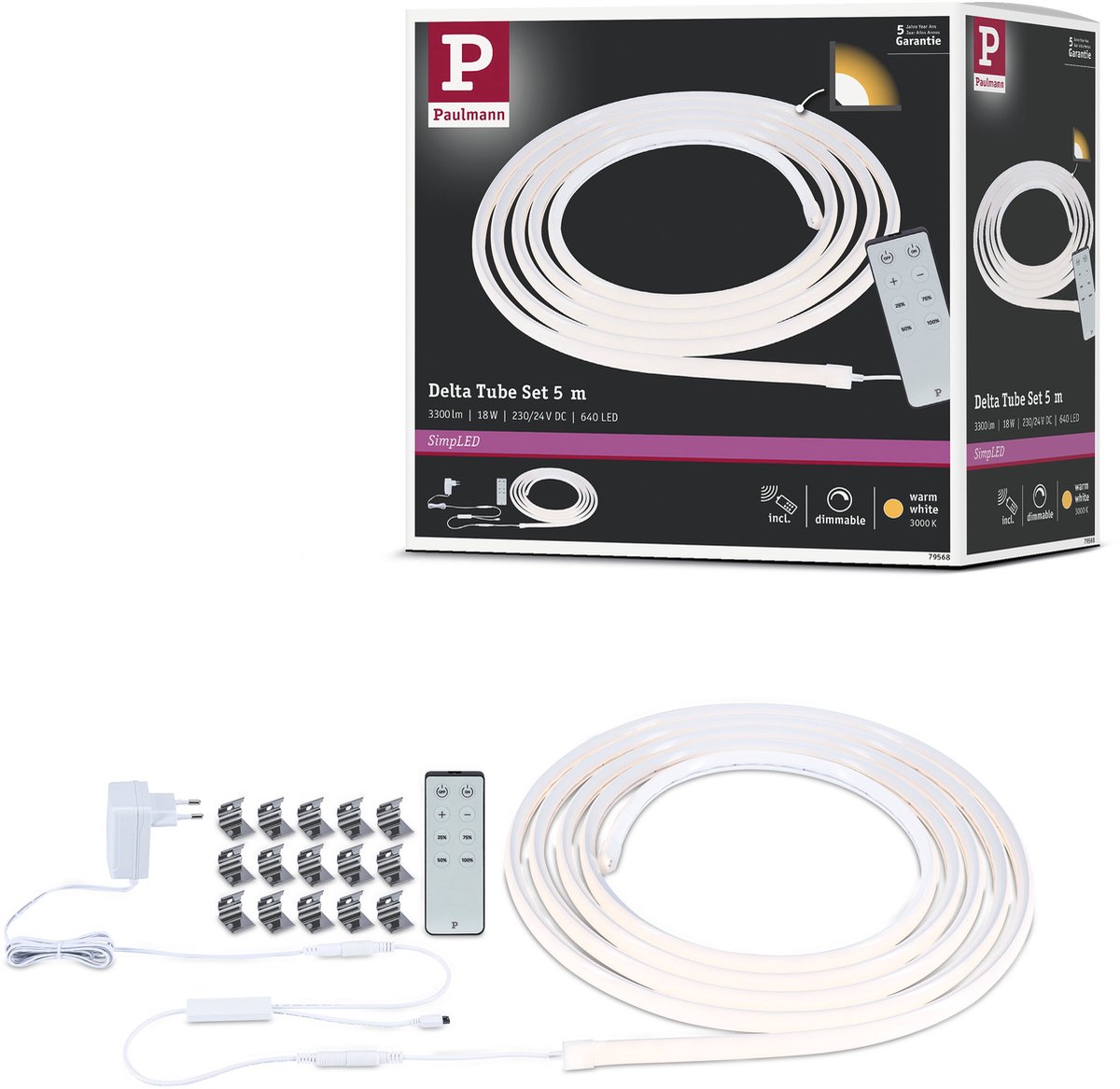 Paulmann SimPLED Delta Tube 5 Meter Warmwit 830 - Met Afstandsbediening - 18W - IP20