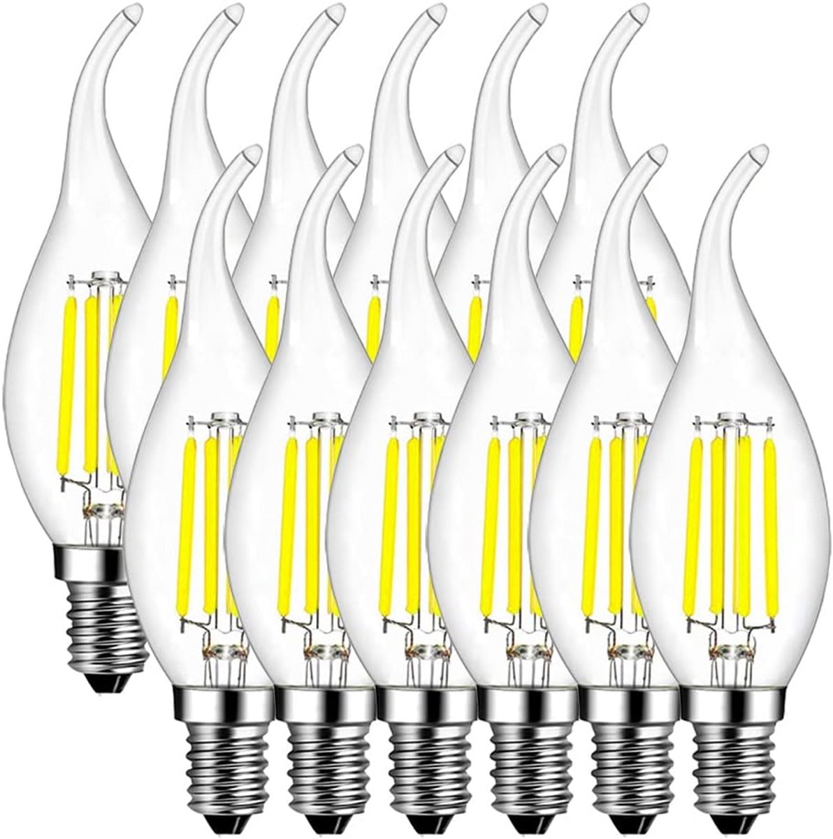 12x E14 LED Kaarslamp 4W (40W) Koud Wit 6500K 360 Graden - Dimbare 400lm Spots voor Binnen