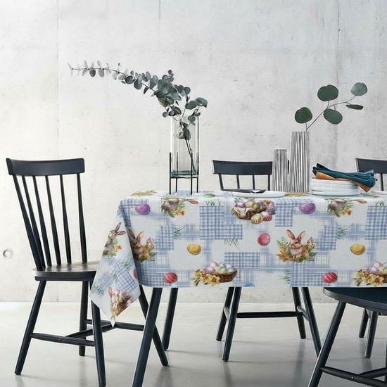 Nappe de Pasen Blauw Œuf de Pâques 140x250cm - Nappe lavable - Plastique