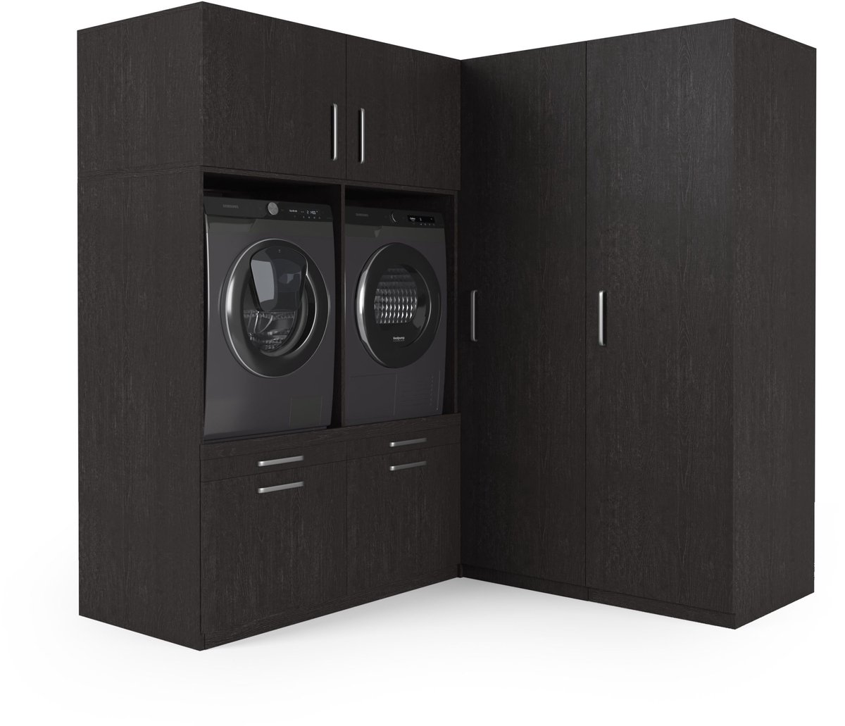 Wasophoogte® Wasmachine Kast Florence - Wasmachine verhoger - Wasmachine ombouw - 700(D)*2030(B)*2110(H) mm - Zwart