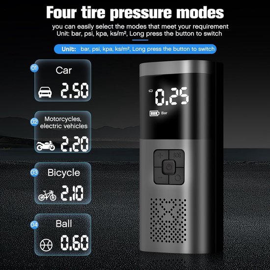 Draadloze Autobandenpomp Met 6000 mAh Batterij - 3 Stuks 150 PSI Draagbare Luchtcompressor Met LCD Scherm En LED Licht - Ideaal Voor Auto, Fiets, Motor En Scooter - Snelle Bandenopblazer — afbeelding 5