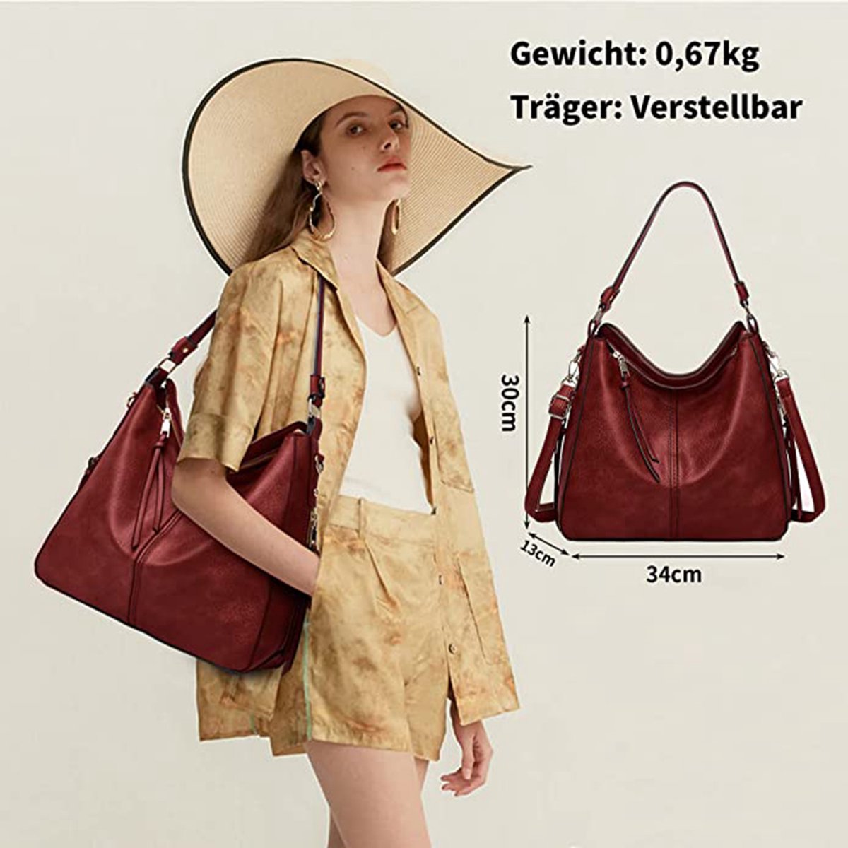 Design Dames Handtas In Wijnrood - Hoogwaardige Kunstleren Schoudertas Met Duurzame Metalen Onderdelen - Stijlvolle Tote Bag Voor Werk En Uitgaan - Ruime Opbergplek En Comfortabele Schouderband