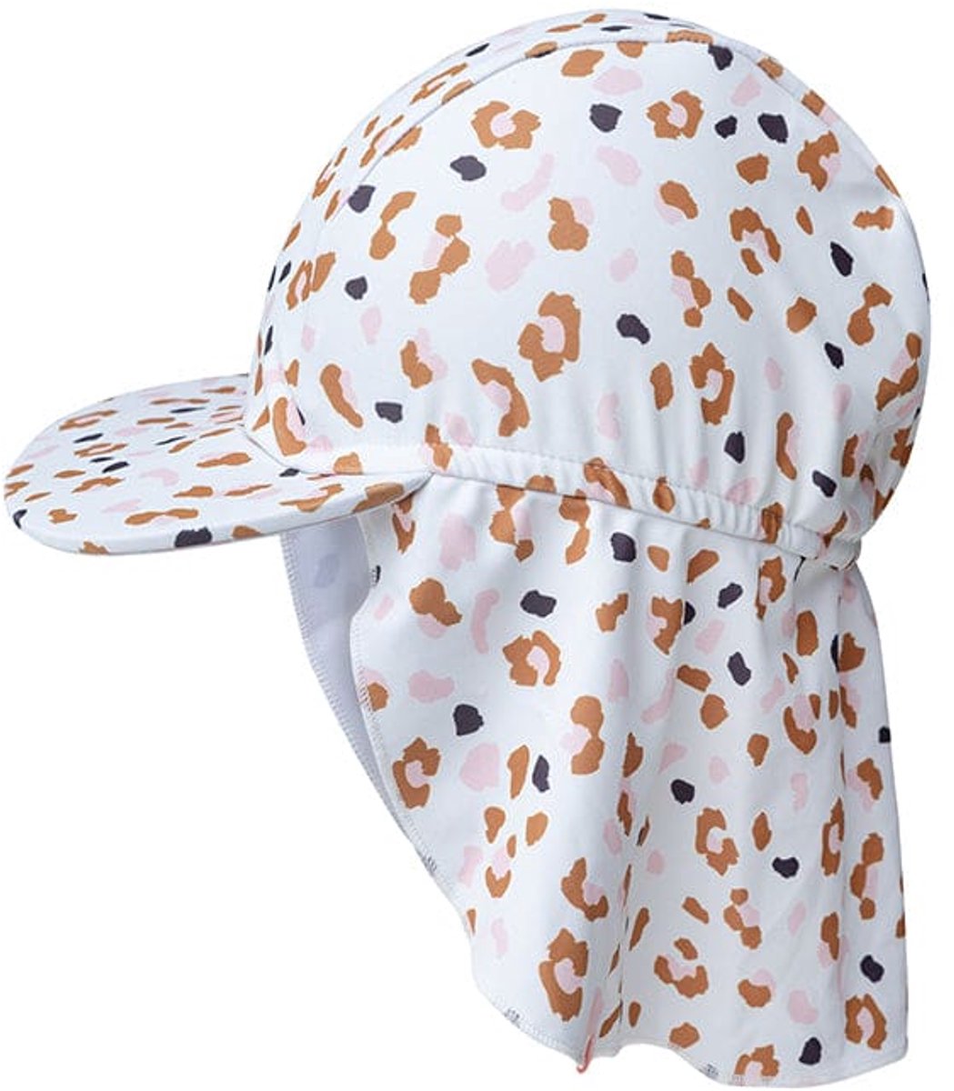 Swim Essentials - zonnehoedje - 0-4 jaar - UV kap - Uv nekbescherming - kaki - Luipaardprint