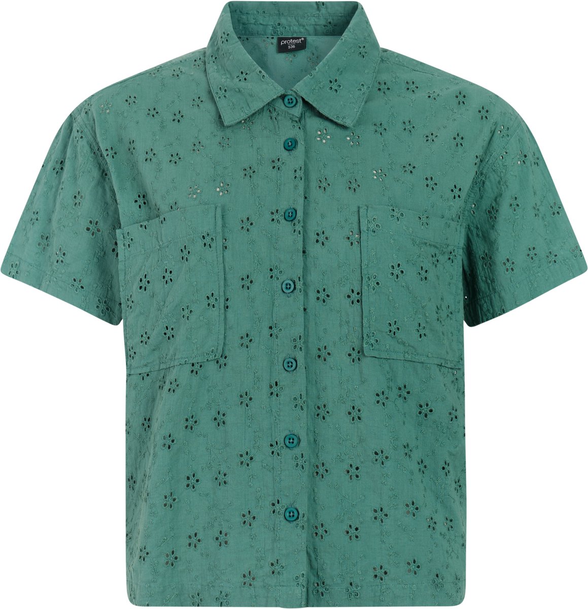 Protest PRTLymea Blouse Dames Korte mouwen Loose fit Knoopsluiting Groen
