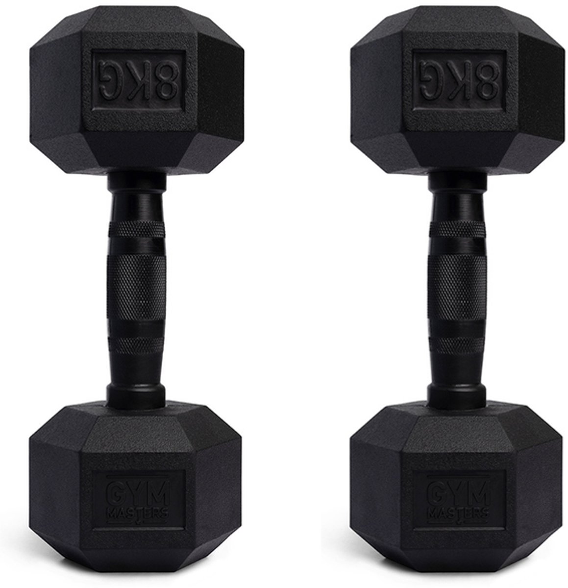 Gym Masters hexa Dumbbells 8 kg Set (2 stuks) – Hexagon Dumbbells – Rubber Fitness Gewichten – Zwart