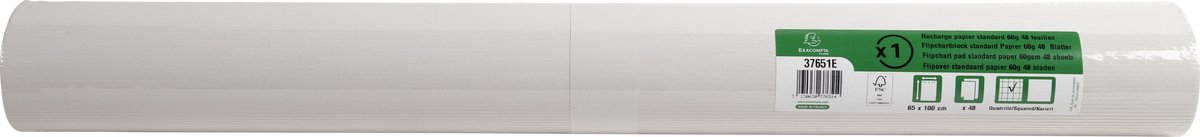 Exacompta 5x Navulling voor conferentiebord - geruit papier 60g - 48 vellen e liniëring 25x25mm - 65x100mm. - Wit - 37651E