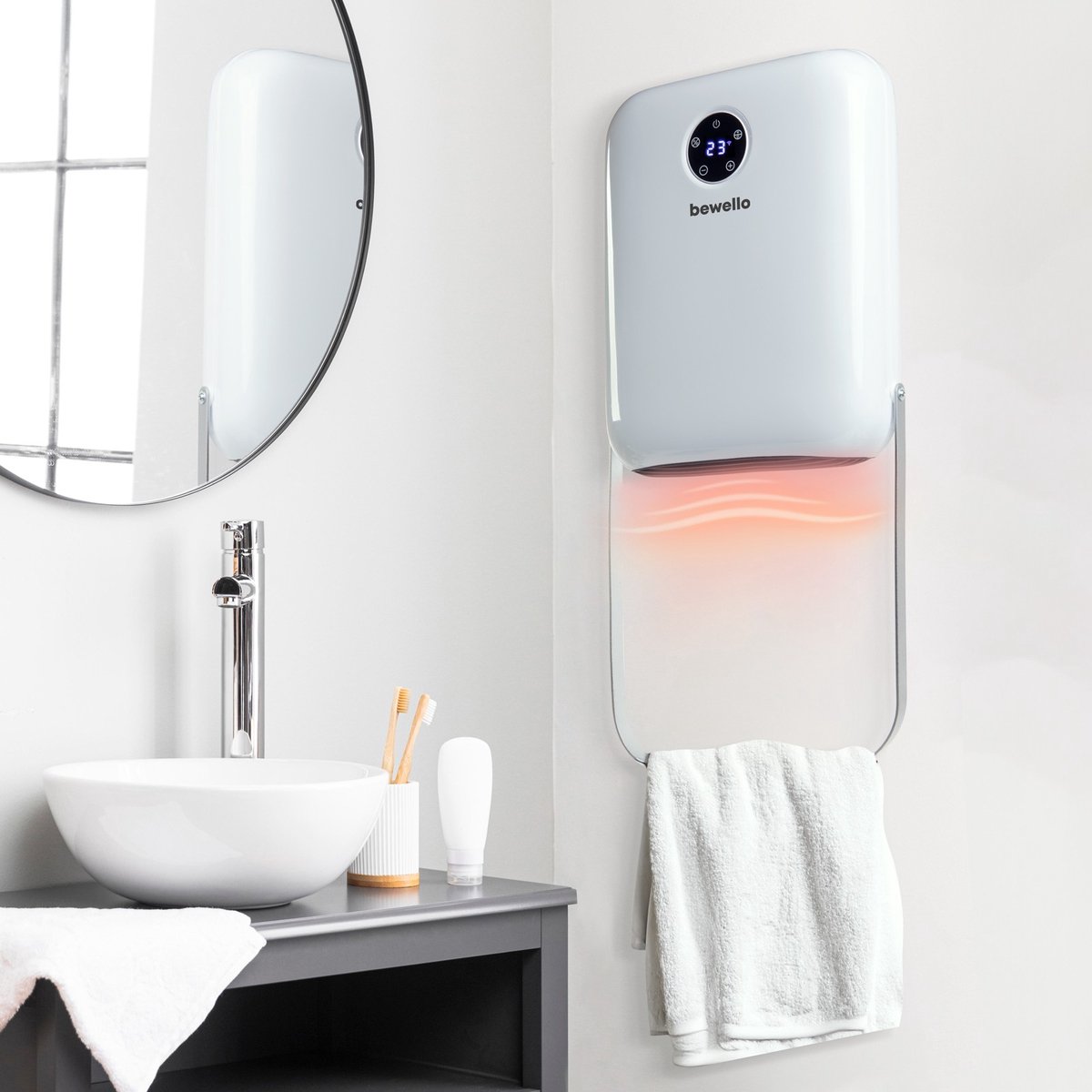 Badkamer Verwarming – Wand Heater met Handdoekhouder – Thermostaat – Wit- 800/2000W - LED Display - Thermostaat - Afstandsbediening - Wit [BW2104]