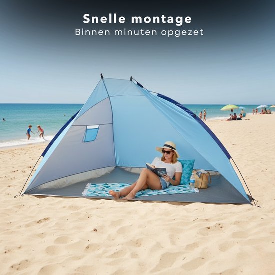 Cheqo® Strandtent - Beach Shelter - Beach Tent - Strand Shelter - Strandtenten - Pop Up Strandtent - Pop Up Beach Tent - Strandtent Pop Up - Strandtent 2 Persoons - Strandtent voor 2 Personen - Blauwe Strandtent — afbeelding 2