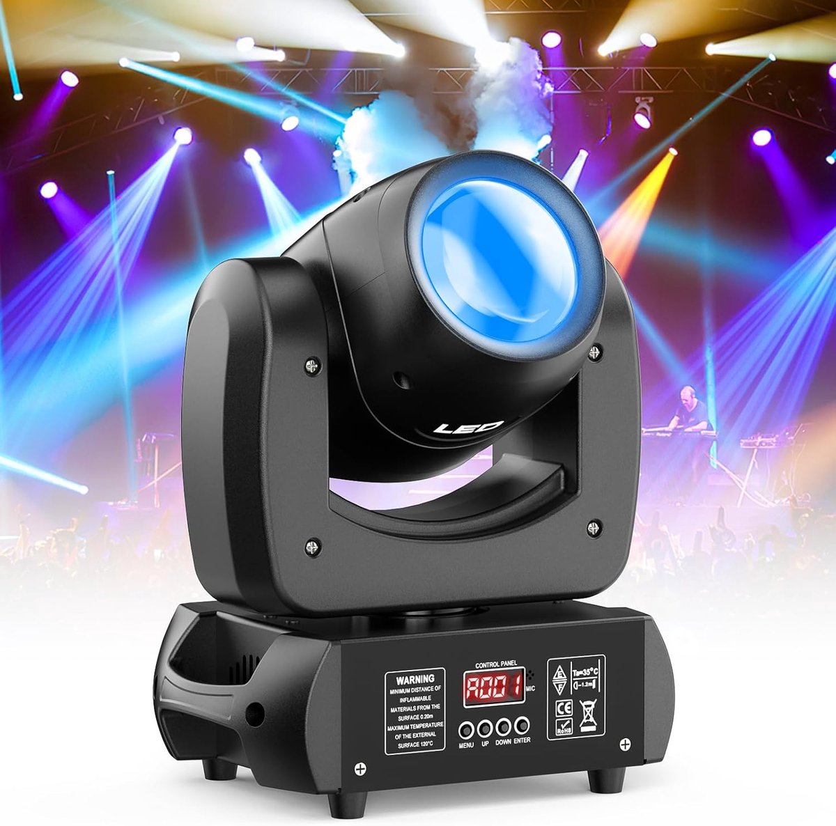 ANMI® Moving Head DJ Light 120W - LED Spot Beam met 18-Facet Prisma - 7 Roterende Gobos en 8 Kleuren - DMX 12 Kanalen en Sound Activated - Strobe 1-12Hz - Voor Bruiloft Feest Kerk Band Bar