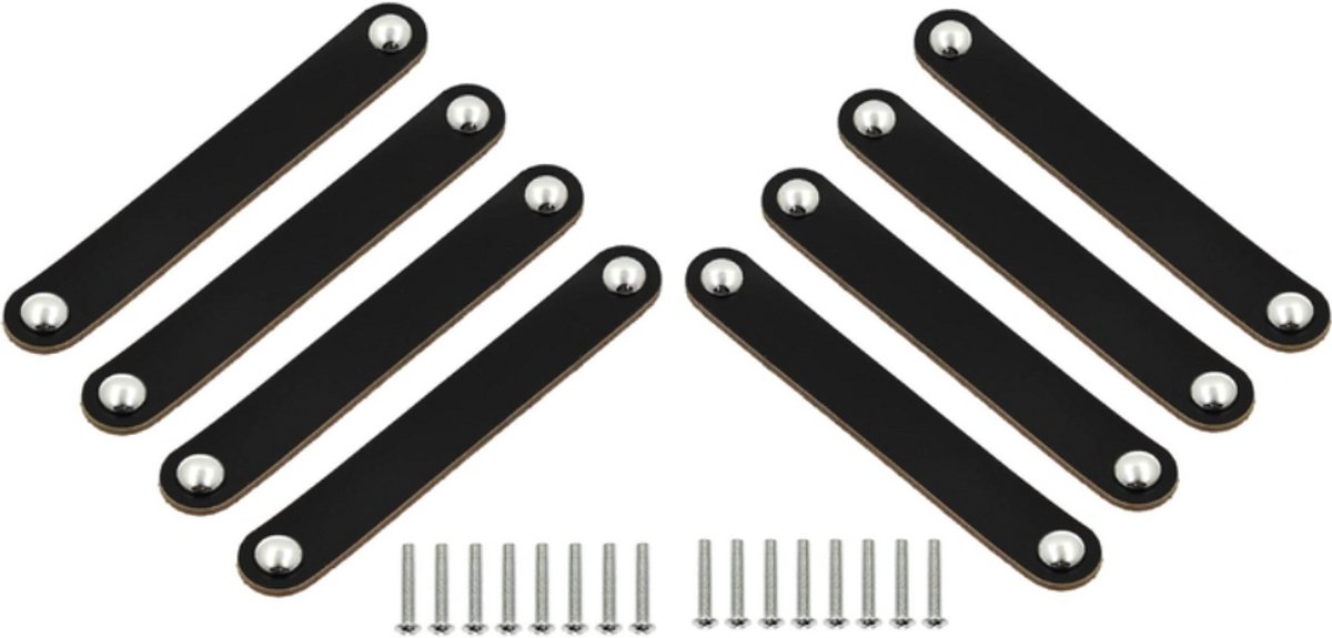 Oneay Set van 8 leren meubelgrepen, moderne stijl, voor lades, aktetassen, koffers, kasten en dressoirs – Zwart