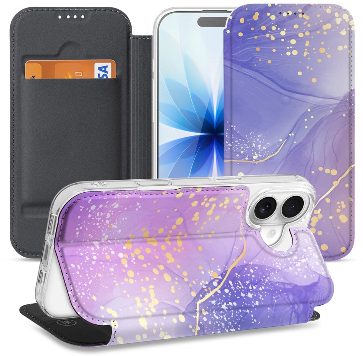 iPhone 17 Telefoonhoesje met pashouder Watercolor Paars