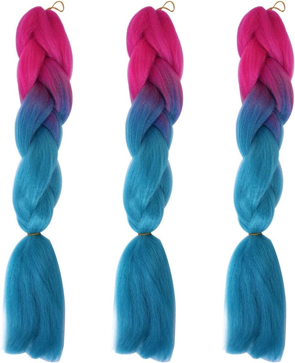 Allecto - Set van 3 gevlochten haar - Ombre - 61 cm - Haarextensies - Synthetisch - Geschikt voor lang haar - Peachie zeeblauwe kleur - Haarset