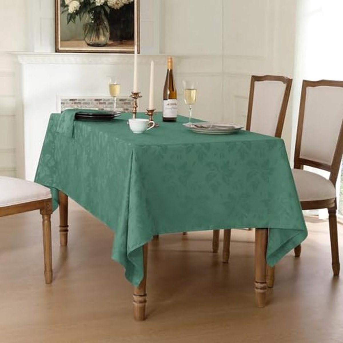 Rechthoekig waterdicht tafelkleed met bloemenpatroon - 152 x 366 cm, saliegroen