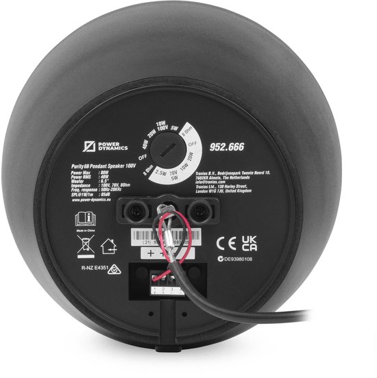Power Dynamics Purity6B - Premium 2-weg hangluidspreker - Pendel speaker 100V - 6.5 Inch - Zwart — afbeelding 4