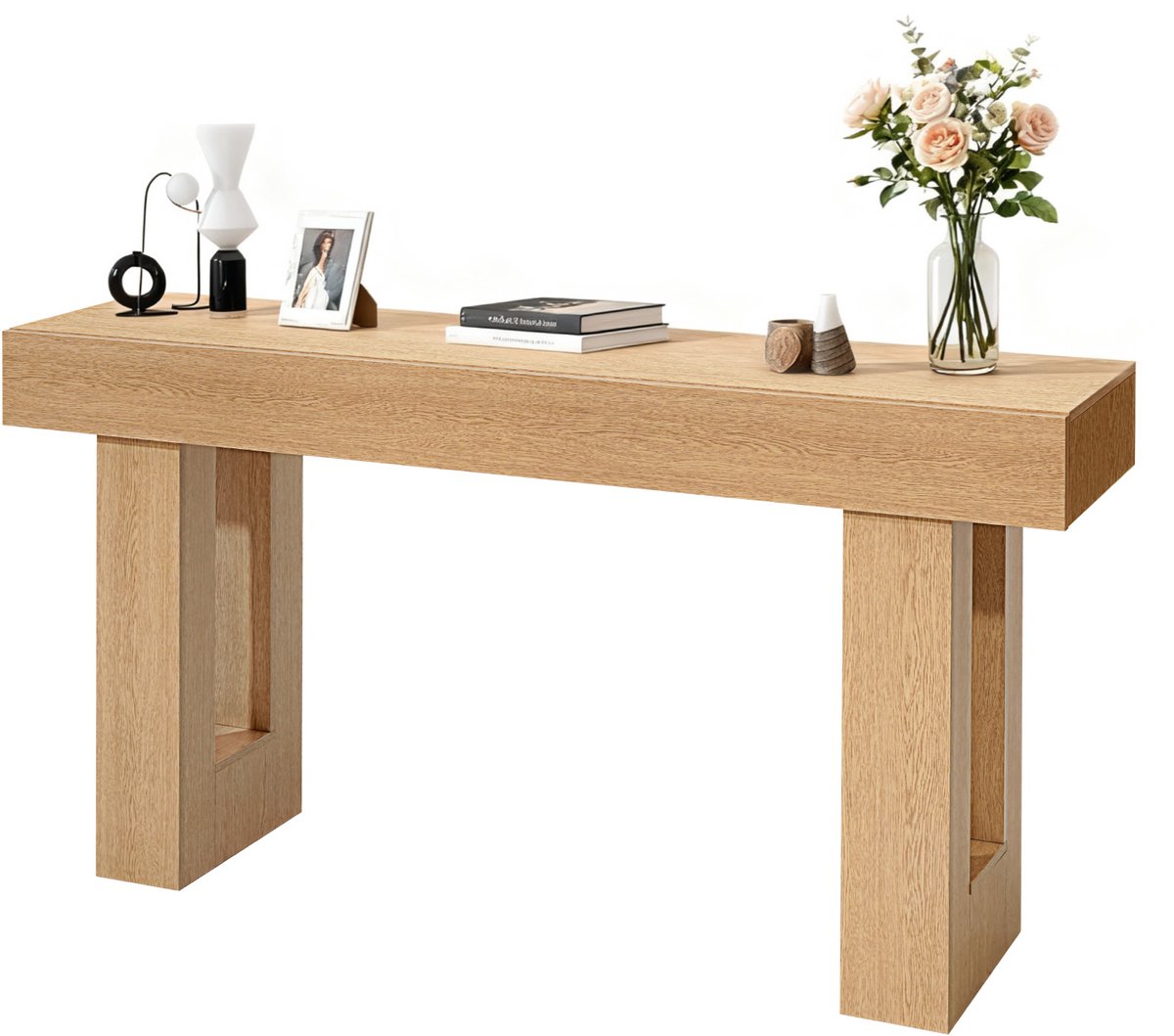 Vevor Consoletafel/Salontafel (160x35x85CM / LxBxH), Smalle Rechthoekige Bijzettafel van Spaanplaat voor Hal, Slaapkamer, Woonkamer, Entree, Haltafel, Bijzettafel, Naturel Hout Natuurlijk hout