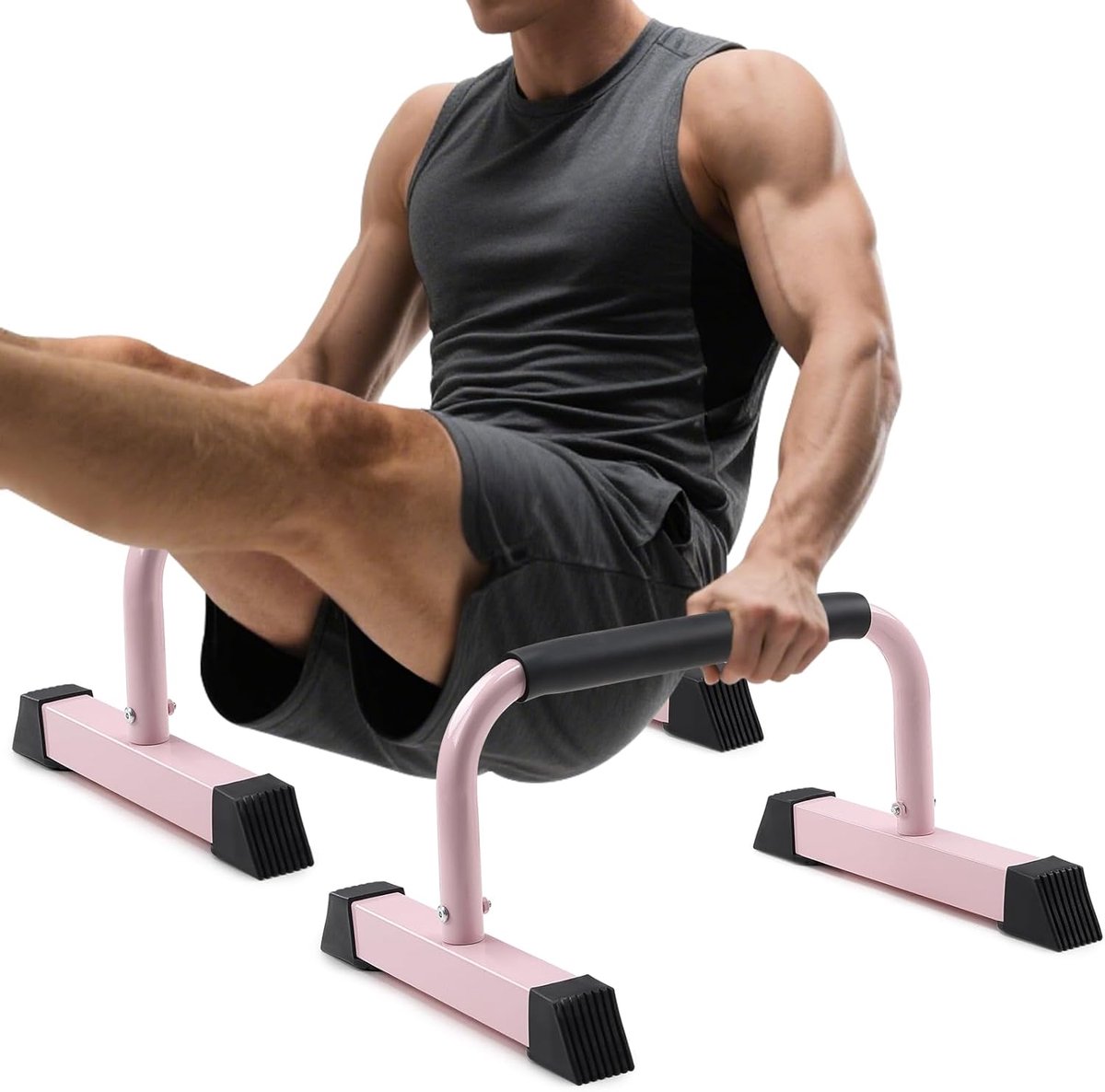 Fitness Dip Bars - Parallettes Push-up - Kracht Training - Extra Stabiele Basis - 43x35x23 cm - Roze