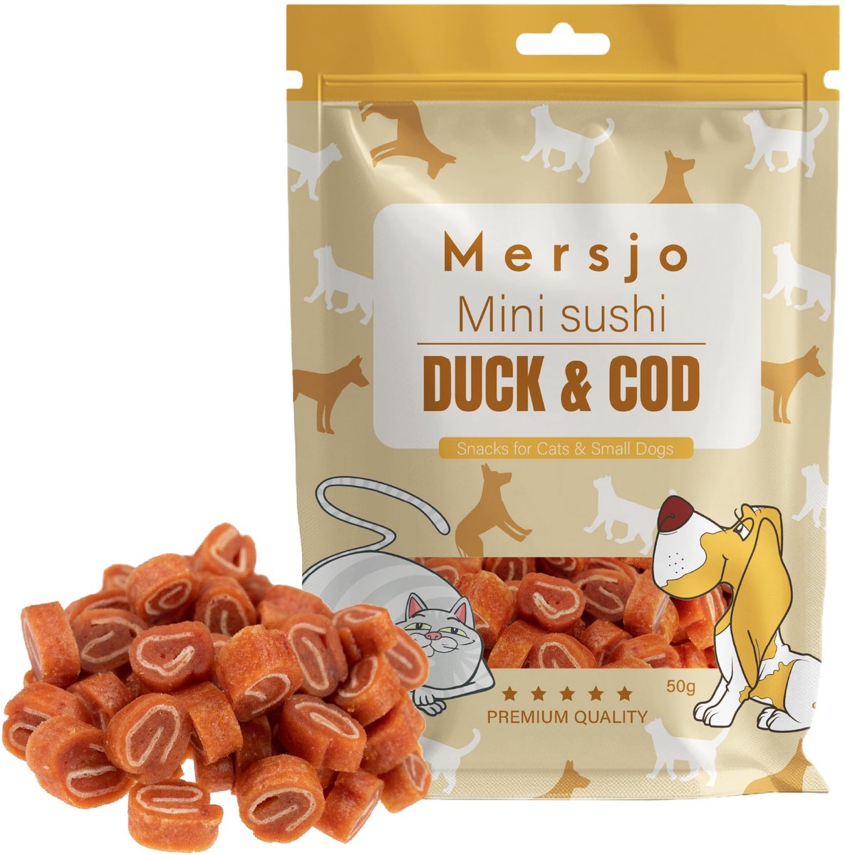 Mersjo - Kattensnack - Mini Sushi met Eend en Kabeljauw - 50g - Graanvrij