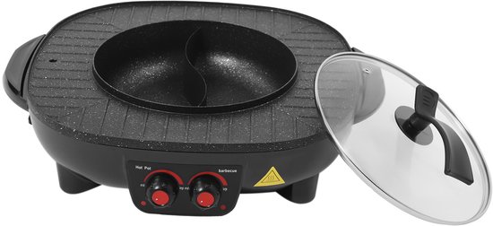 Elektrische Hotpot - 2-In-1 - Elektrische Grill Barbecue Shabu Hotpot - Chinese Fondue Binnengrill - Voor Slaapzaal Thuis — afbeelding 2