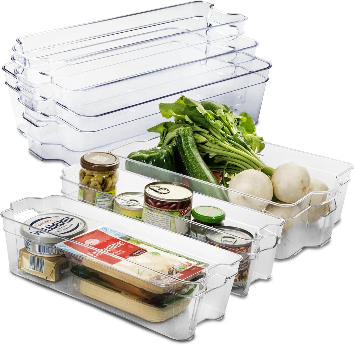 Koelkast Organizer Set - Opbergdozen Keuken - Keuken Lades Organiseren - Stapelbaar Met Handvat - Set Van 3 Maten - Transparant