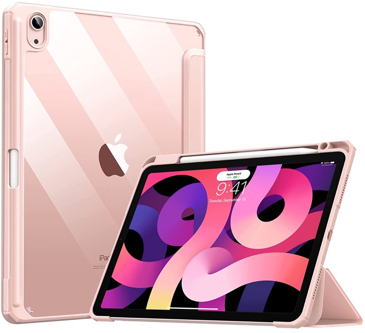 EtuiTab Clear Pencil Serie - Tablethoes - Apple iPad Air 11" - Roze - Met Penhouder