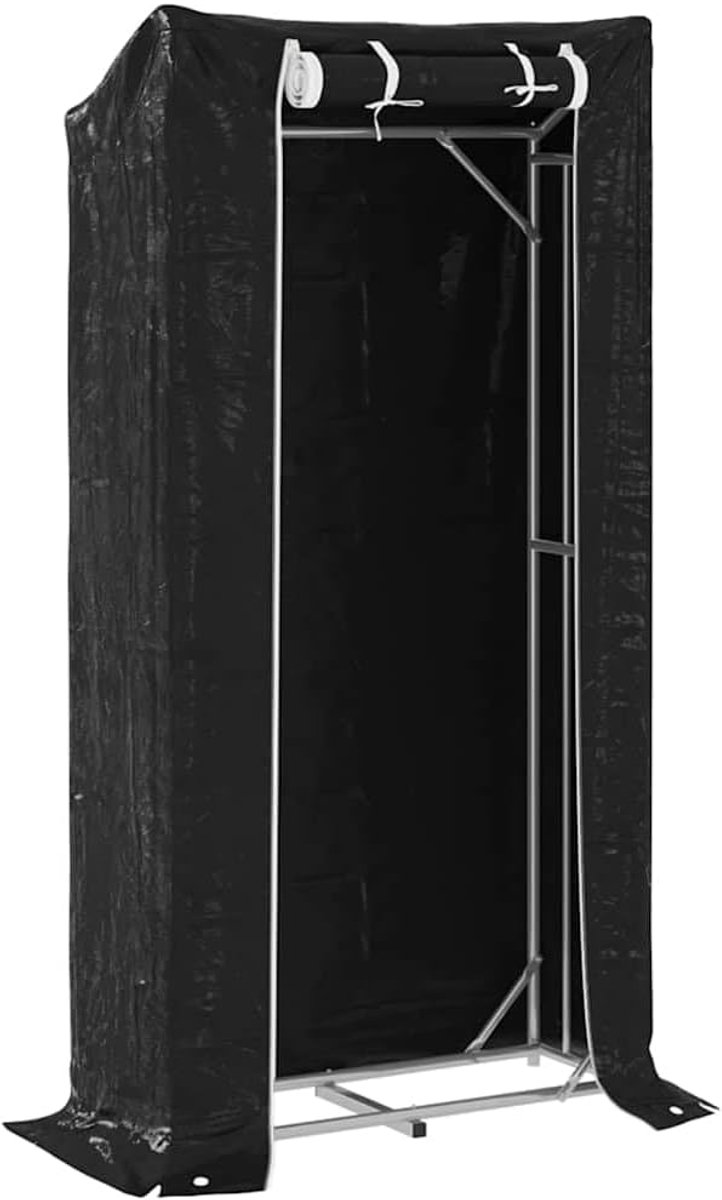 Haardhoutrek met hoes - Houtopslag binnen - Open haard - Gegalvaniseerd staal - 100x40x200 cm - Zwart