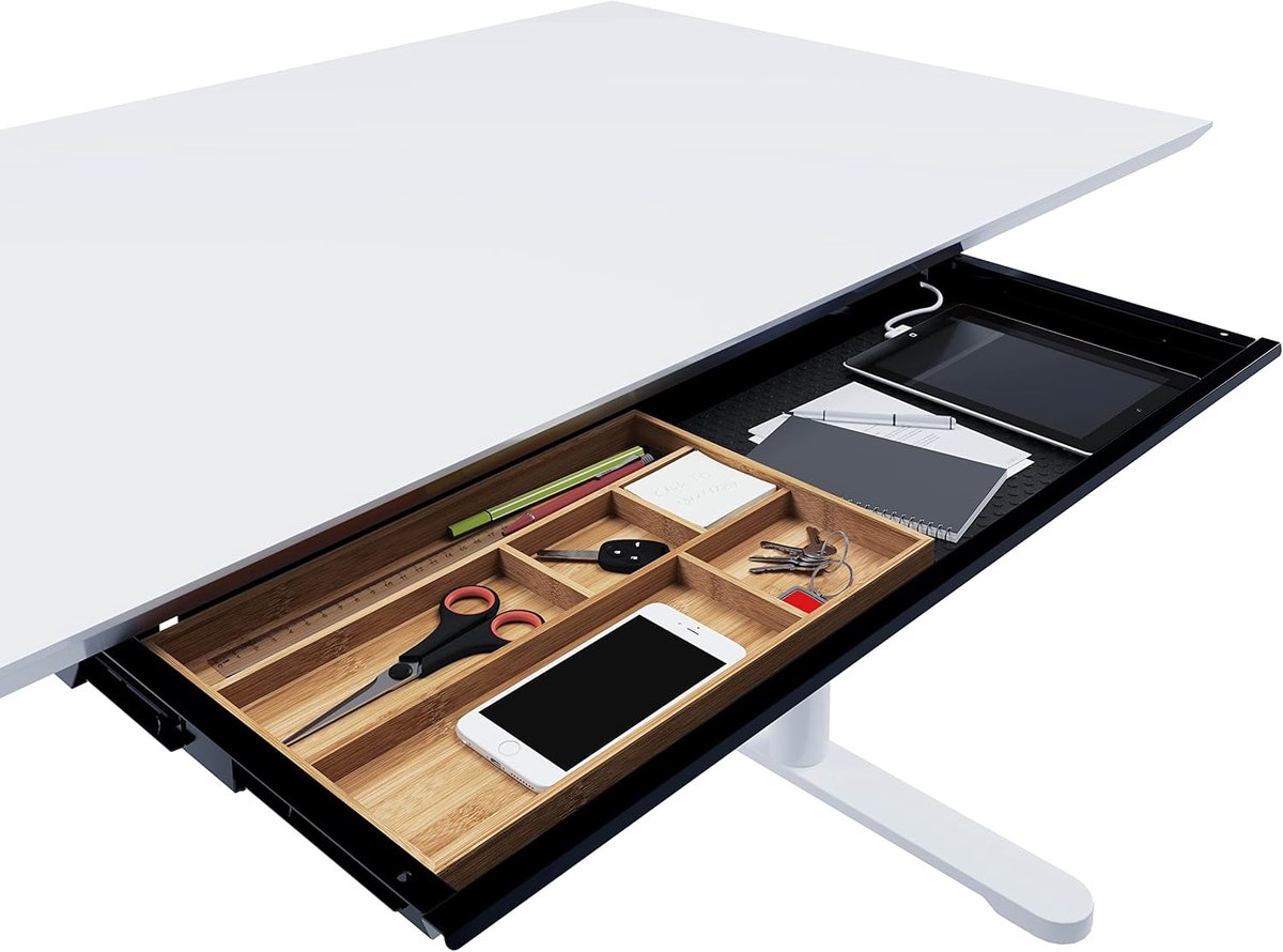 Ondertafellade - Bureaulade - Bureau Organisatie - Uitneembare bamboe - 76x26x4 cm - Wit