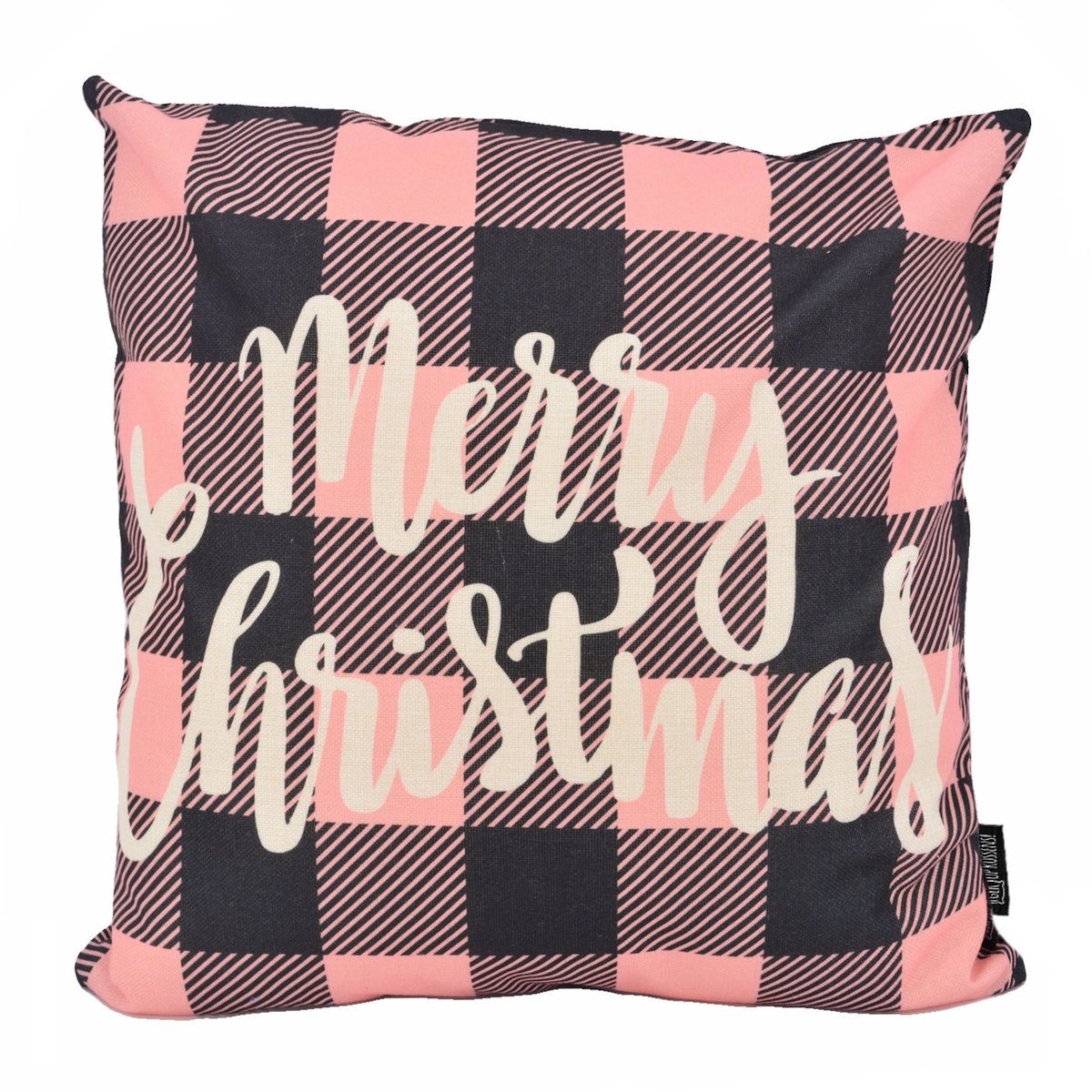 Gek op Kussens! Sierkussen Merry Christmas - Pink #1 | 45 x 45 cm | Katoen/Linnen Roze/Zwart