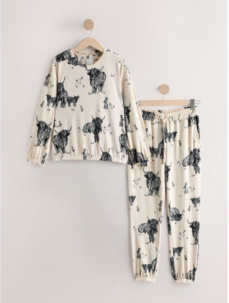 Next Dames - Behaaglijke pyjama met lange mouwen - Naturel Oatmeal Hamish The Highland Cow