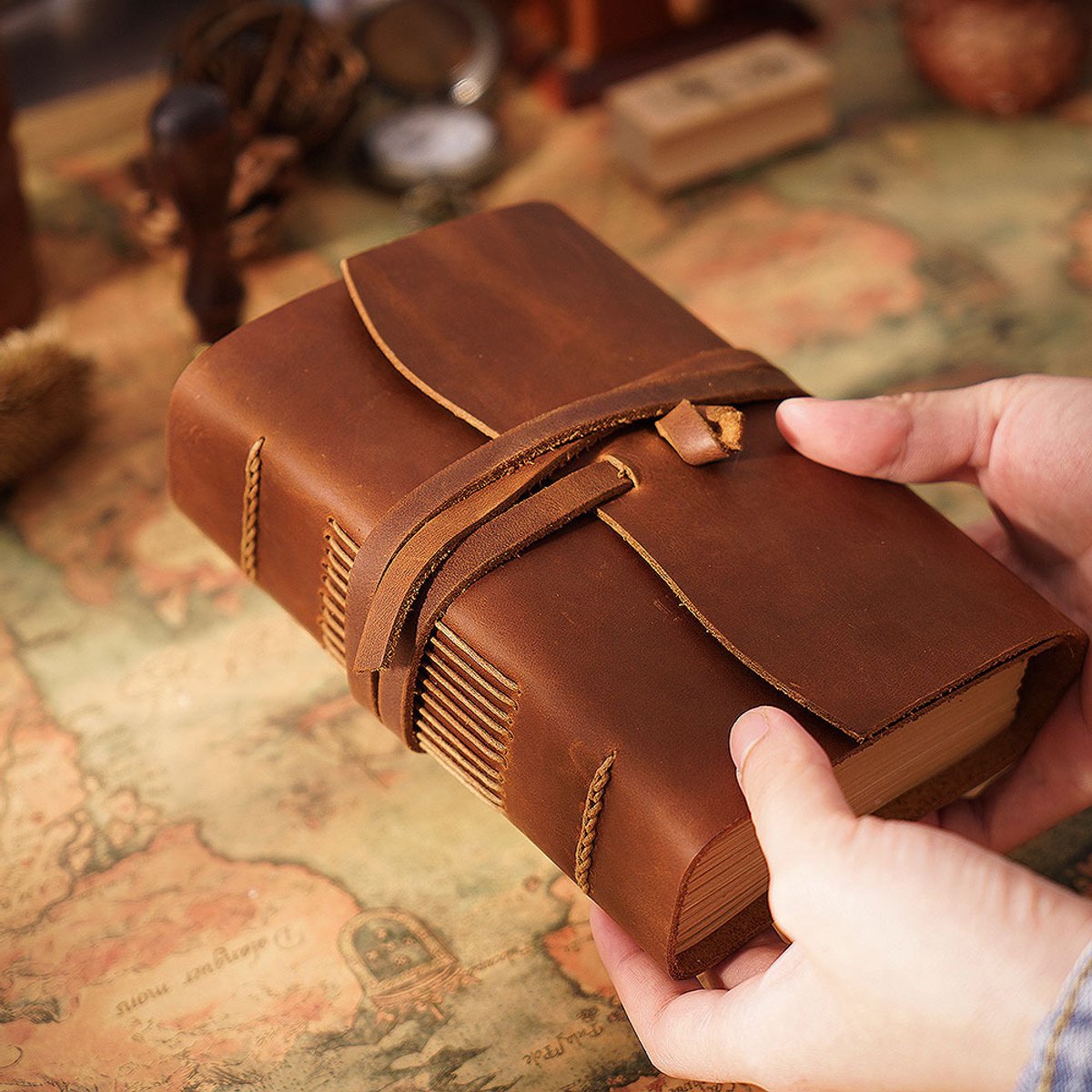 Handgemaakt leren zaknotitieboekje, dagboek in vintage-stijl, schetsboek, ongelijnd, handgebonden leren notitieboek, gemakkelijk mee te nemen, geschikt voor mannen, vrouwen en als reisgeschenk.