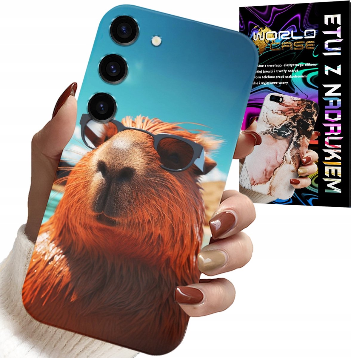 KOFFER VOOR SAMSUNG GALAXY S23 - SWEET CAPYBARA, CAPIBARA KOFFER + GLAS