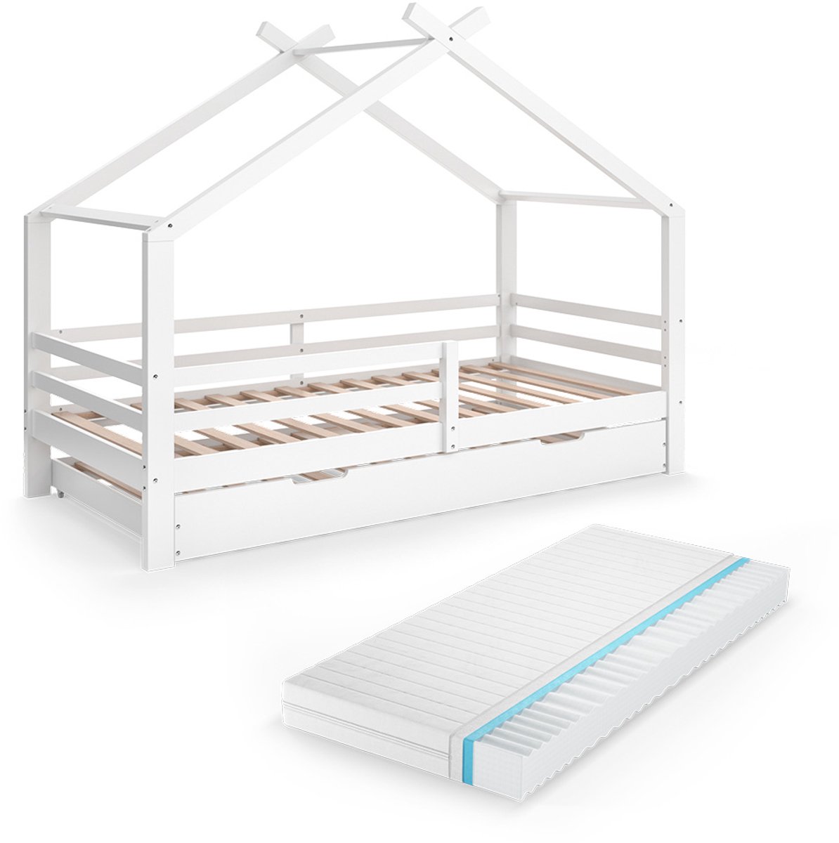 Vitalispa Luni Huisbed – 200 x 90 cm met logeerbed en matras Wit