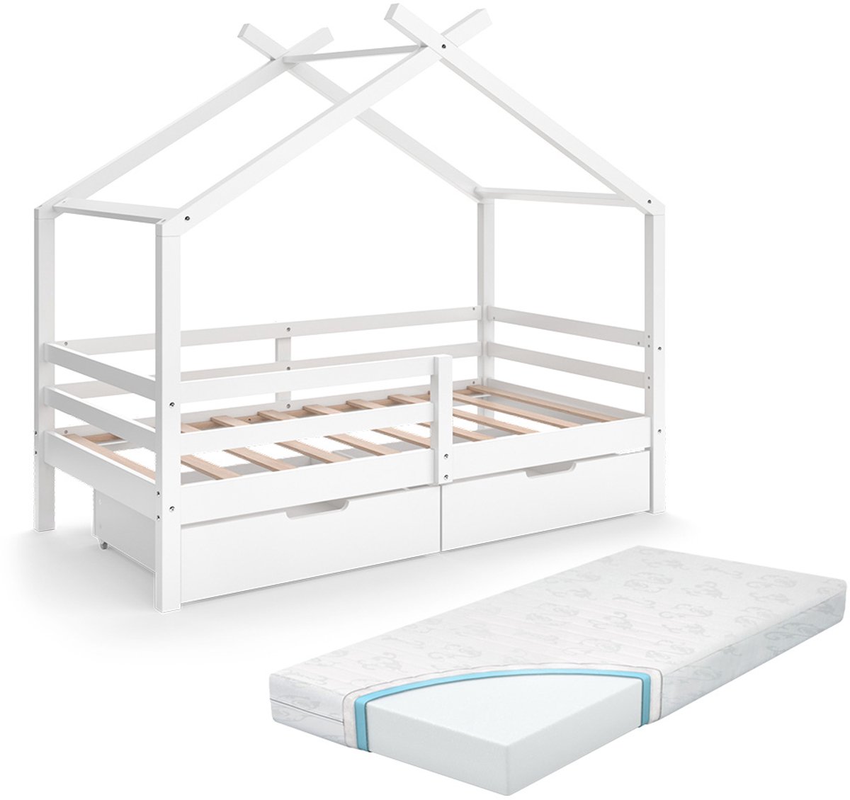 vitalispa Luni Huisbed – 160 x 80 cm met opbergboxen en matras Wit