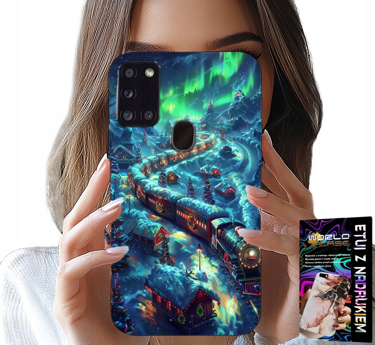 HOESJE VOOR SAMSUNG GALAXY A21S - TREIN, CHRISTMAS EXPRESS PATRONEN + GLAS