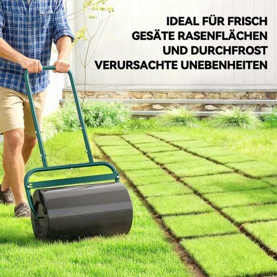 Gazonroller - Handige Gazonwals met Handvat - Tuinroller - Tuinwals - Handwals - 38L Water / 62kg Zandvulling - Grasroller - Gazonwals - met U-greep - voor tuin, gras en achtertuinen - Ø32 cm - Staal - Donkergroen van Merkloos	 — afbeelding 3
